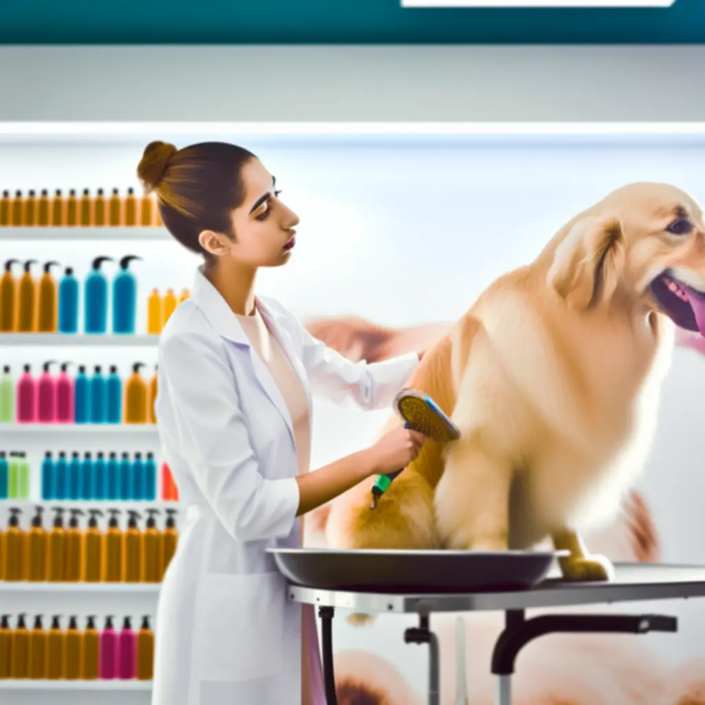 Hond die een professionele vachtverzorging krijgt in de trimsalon