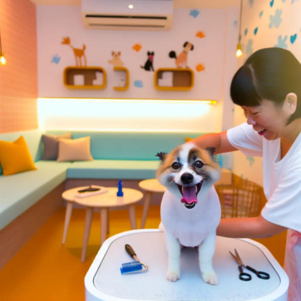 Blije hond tijdens een professionele trimsessie bij PetLurio