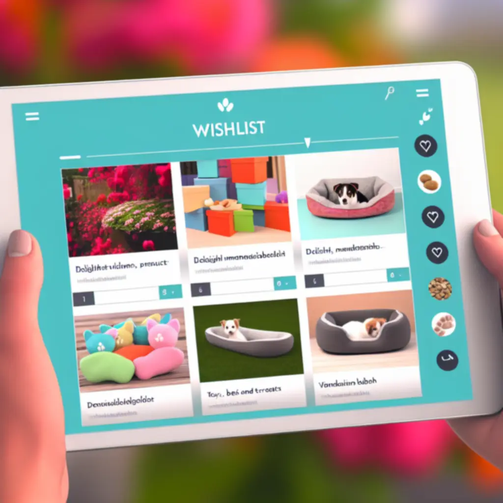 Vrolijk dashboard met favorieten en verlanglijst voor huisdieren