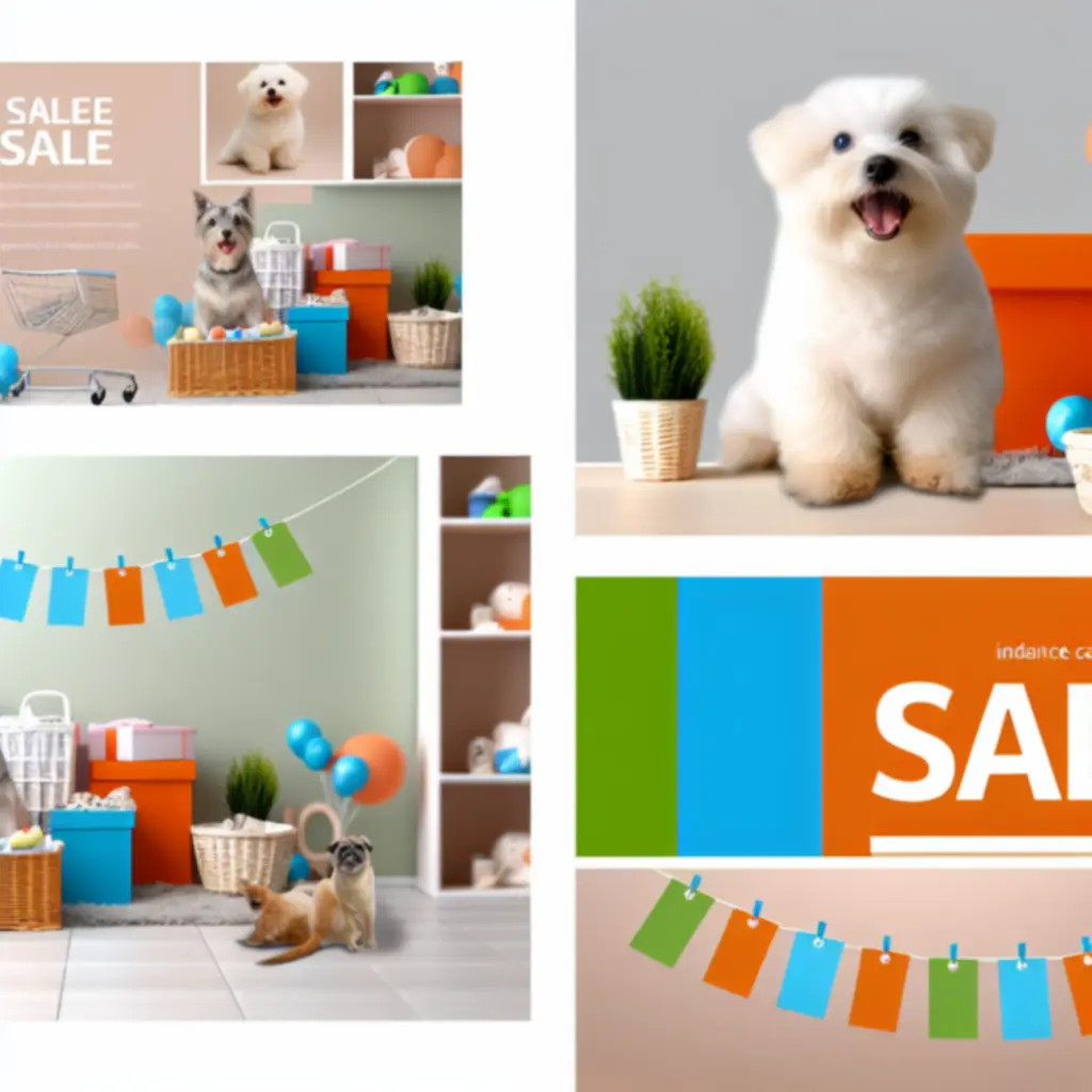 Vrolijke promotiebanner met aanbiedingen voor huisdieren